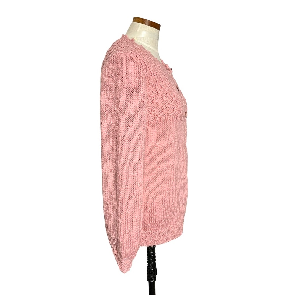 Hand knit Pink Long Sleeve Button Front Crew Neck Cardigan Sweater Vintage 80’s - Picture 2 of 7